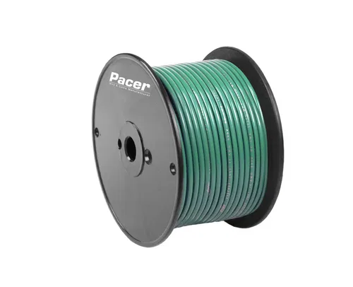 WUL8GN-100 – PACER Primary Wire, Stranded Conductor 8 Gauge 600 Volts Green 100 Foot Roll Tinned Copper Conductor/ PV...